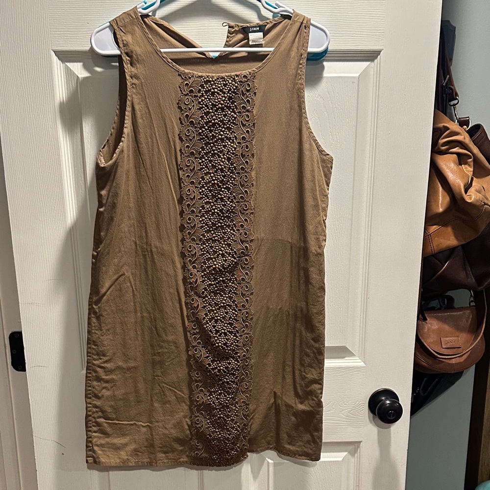 J. Crew Tan Sleeveless Dress with Lace Accent